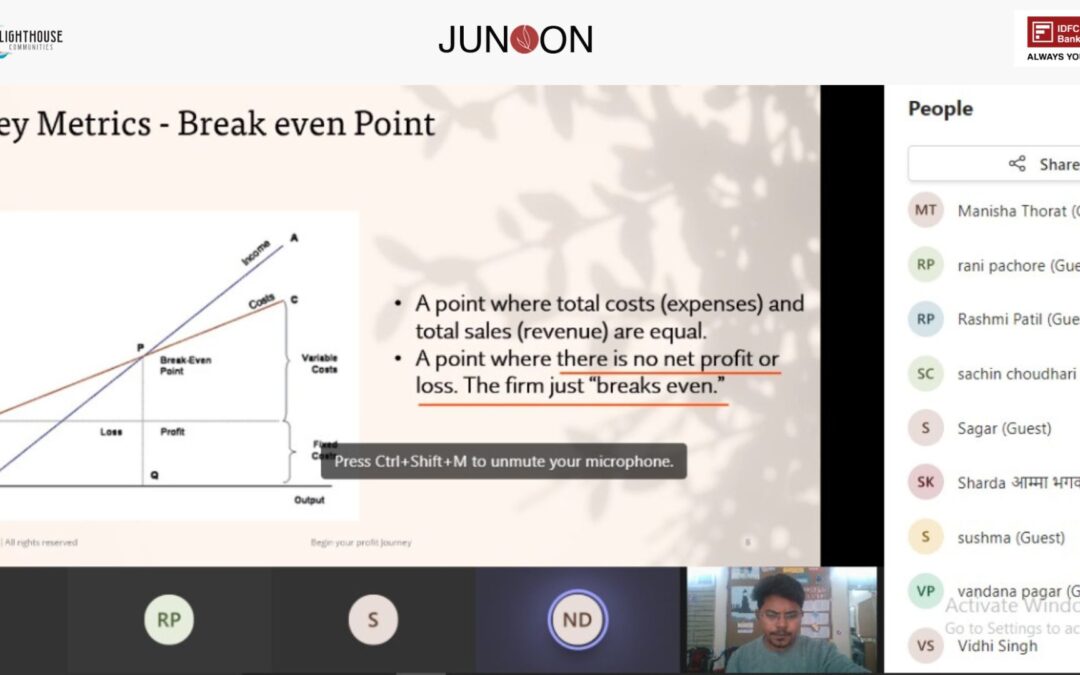 Dheya conducted a webinar for Junoonis on “Begin Your Profit Journey”